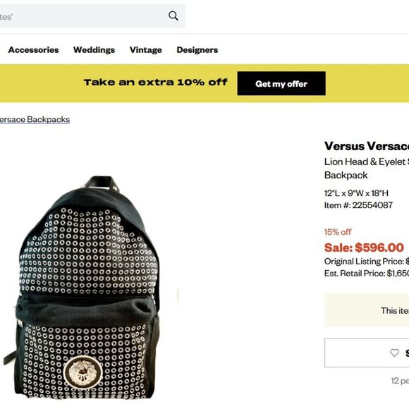 Versus Versace Lion Head Stud Canvas Backpack - Picture 2 of 16
